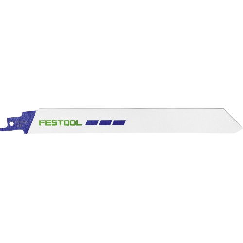 Festool sabre saw blade with blue shank and white cutting edge for metal and steel cutting tasks