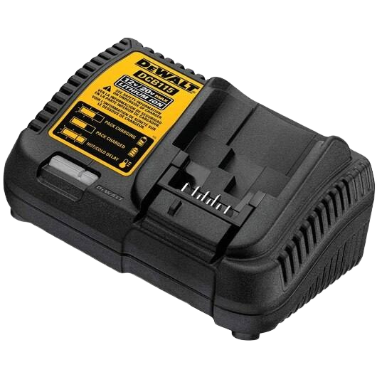 Compact black and yellow lithium-ion battery charger designed for fast charging tools and home improvement devices