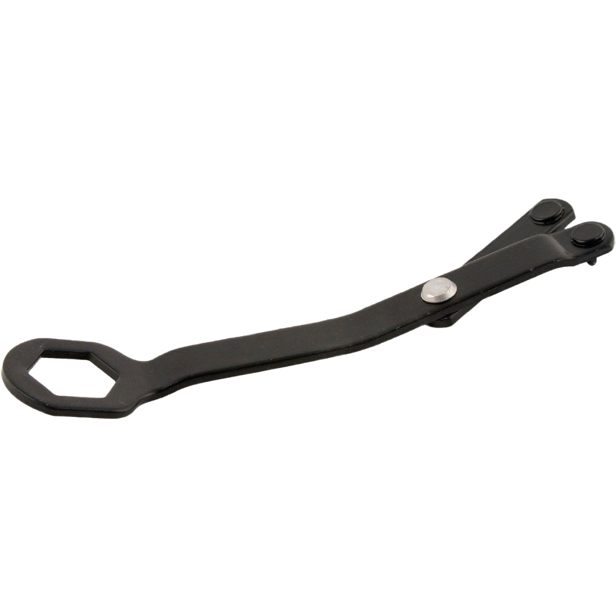 Black metal wrench with adjustable locking mechanism for securing grinder lock nuts in tools and home improvement tasks