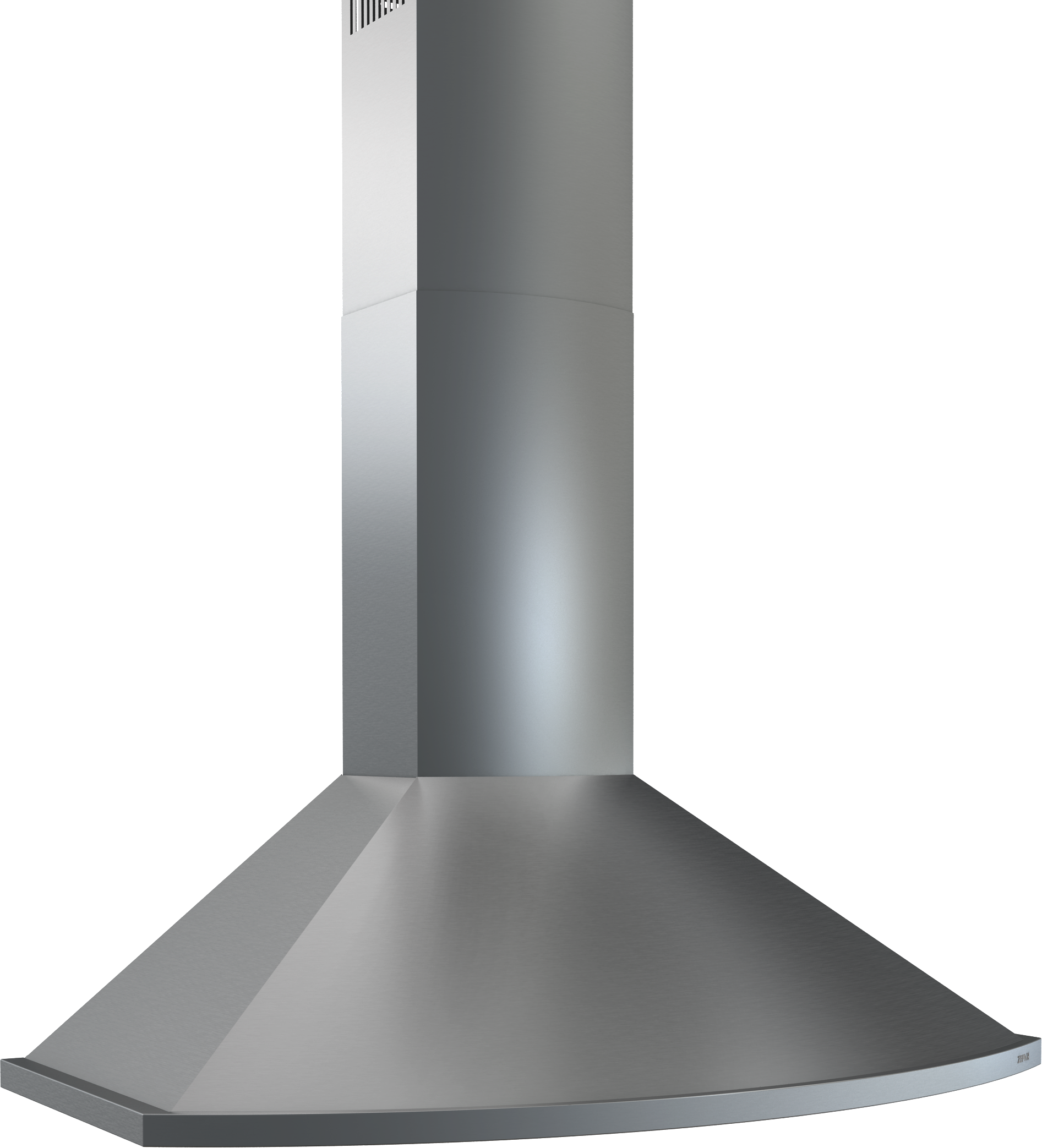 Stainless steel chimney hood with modern angular design for range hoods and kitchen appliances collections