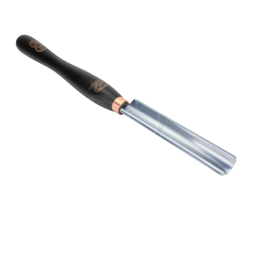 Woodworking roughing gouge with polished steel blade and ergonomic dark wooden handle in woodworking tools collection