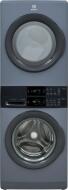 Gray front load stacked washer and gas dryer unit with digital control panels, part of washer/dryer combos and appliance laundry centers at Hartville Hardware.