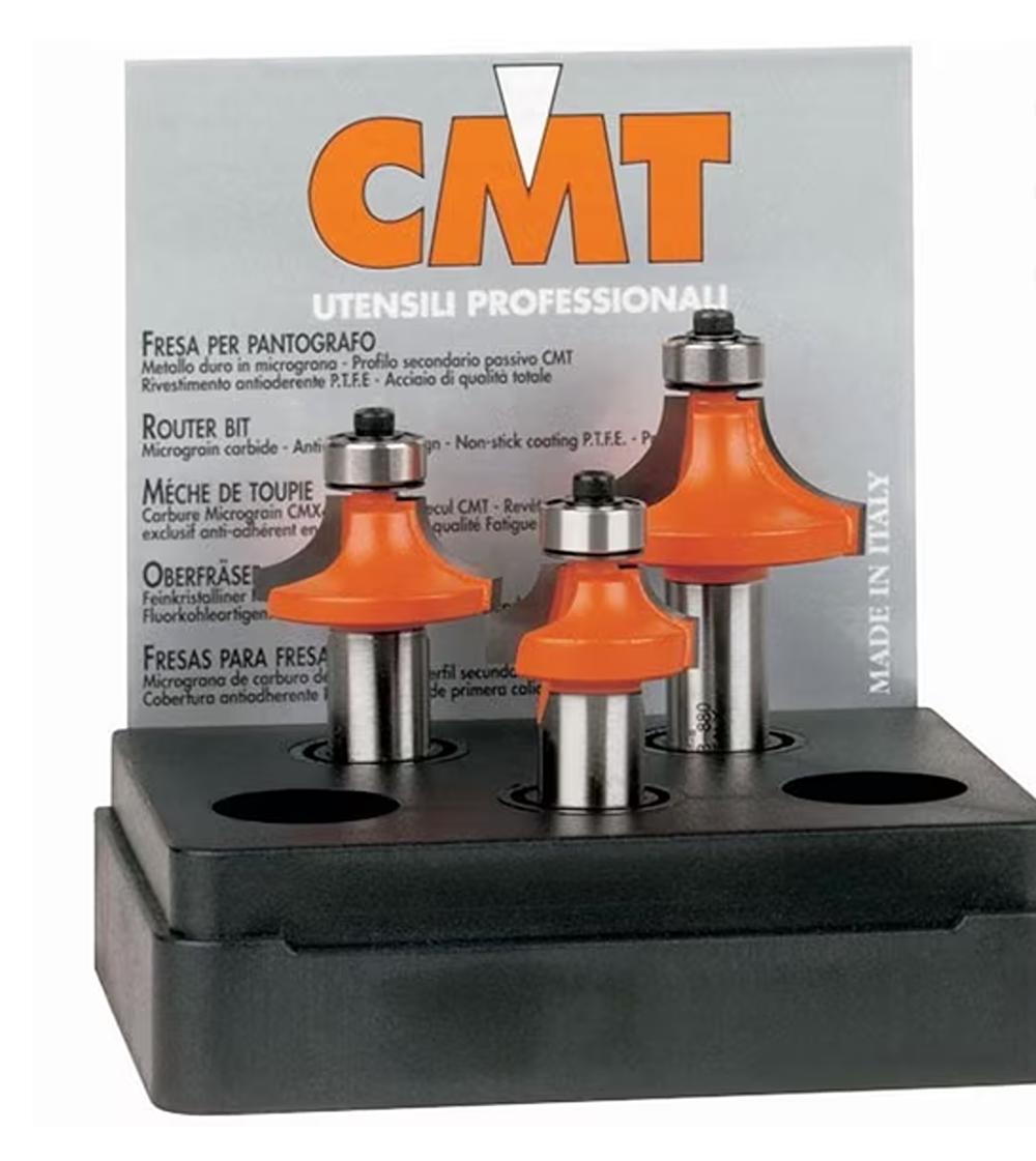 CMT Orange Tools 1/4” - 3/8” - 1/2”, 3-Pc Roundover Bit Set, 1/2" Shank