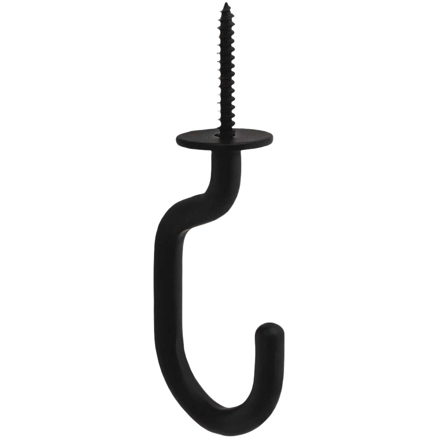 Black steel ceiling screw-in J-hook plant hanger for modern home improvement and gardening projects