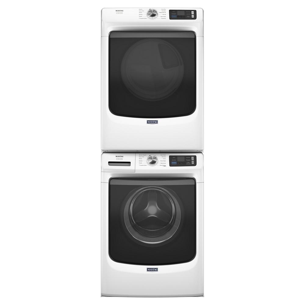 Front load washer and electric dryer stacked vertically in white finish for appliances and washers & dryers collection
