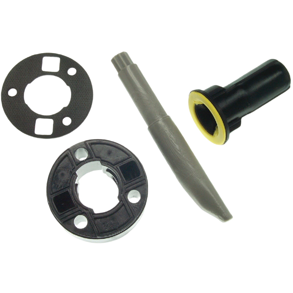 Set of faucet cartridge replacement parts including plastic and metal components for single-handle home improvement repairs