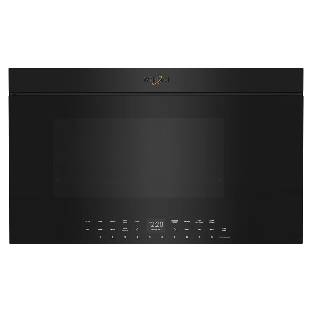 Sleek black over-the-range microwave with digital touch controls and flush built-in design from kitchen appliances collection