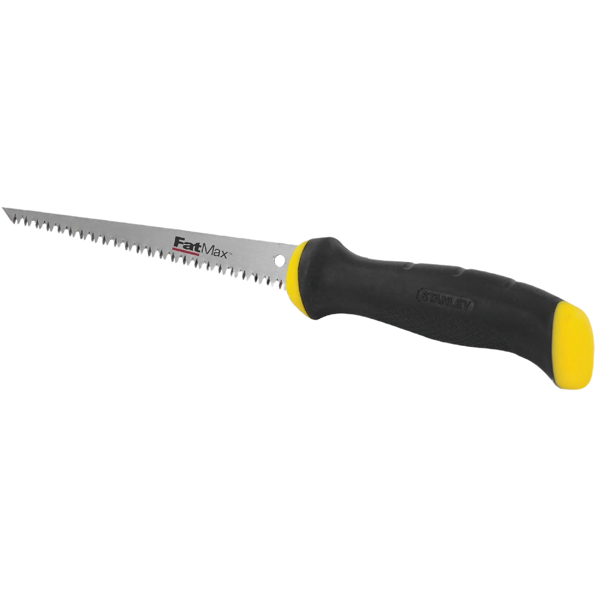 Drywall jab saw with ergonomic black and yellow handle and sharp metal blade for precise cutting in home improvement tasks