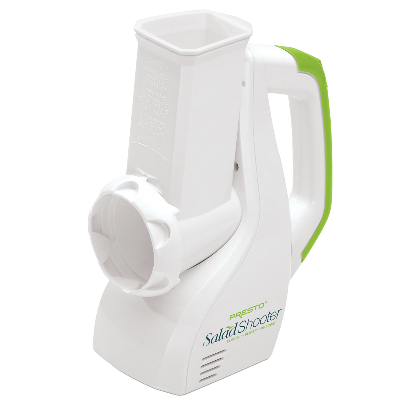 White and green electric salad shooter with ergonomic handle, part of kitchen gadgets and small appliances collections