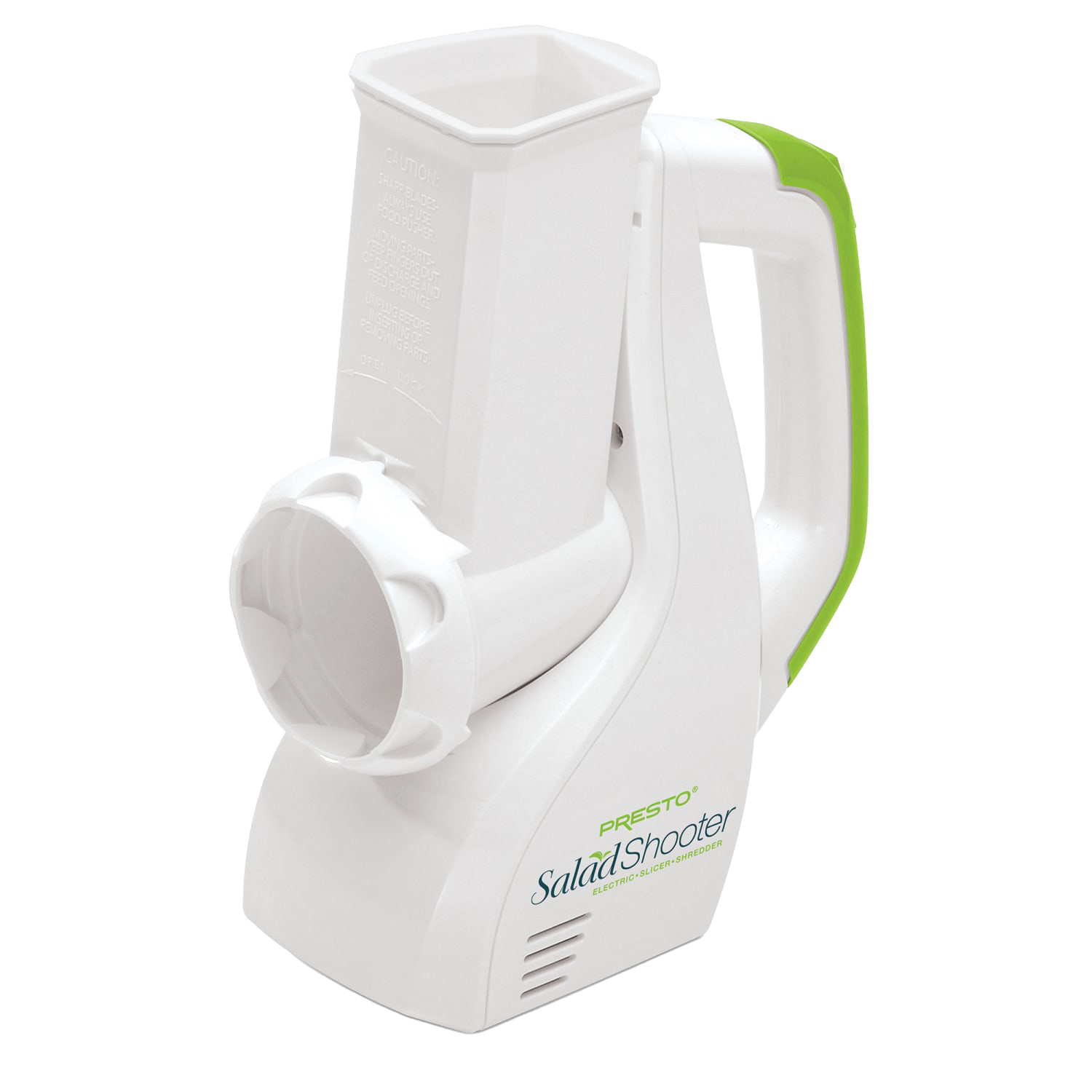 White and green electric salad shooter with ergonomic handle, part of kitchen gadgets and small appliances collections
