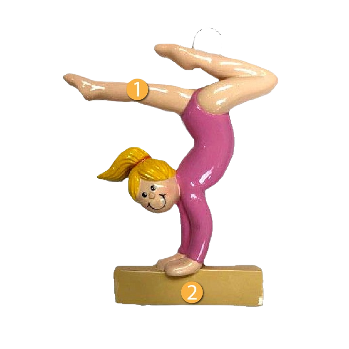 Blonde gymnast figurine in pink leotard doing handstand on beam for Christmas Ornaments & Tree Decorations collection