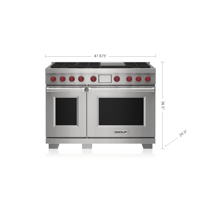 Stainless steel dual fuel range with six burners and infrared griddle for kitchen and appliance collections under 50 dollars