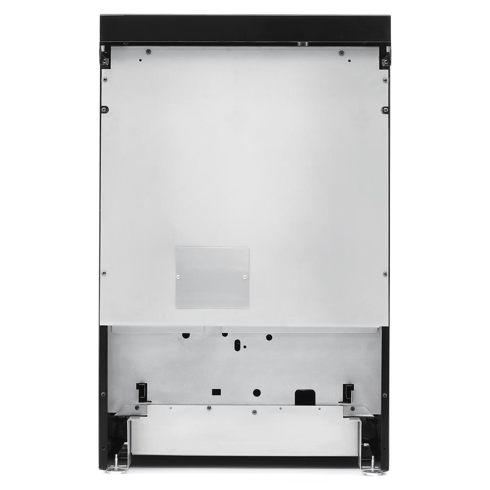 Rear view of a 24-inch freestanding electric range showing metal back panel and connection area for kitchen appliances collections