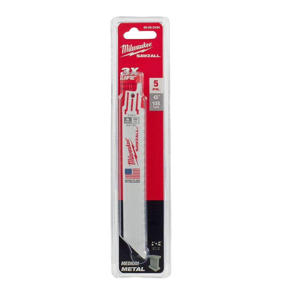 Pack of five 6-inch 18-TPI blades for metal cutting in woodworking and power tool accessories collection
