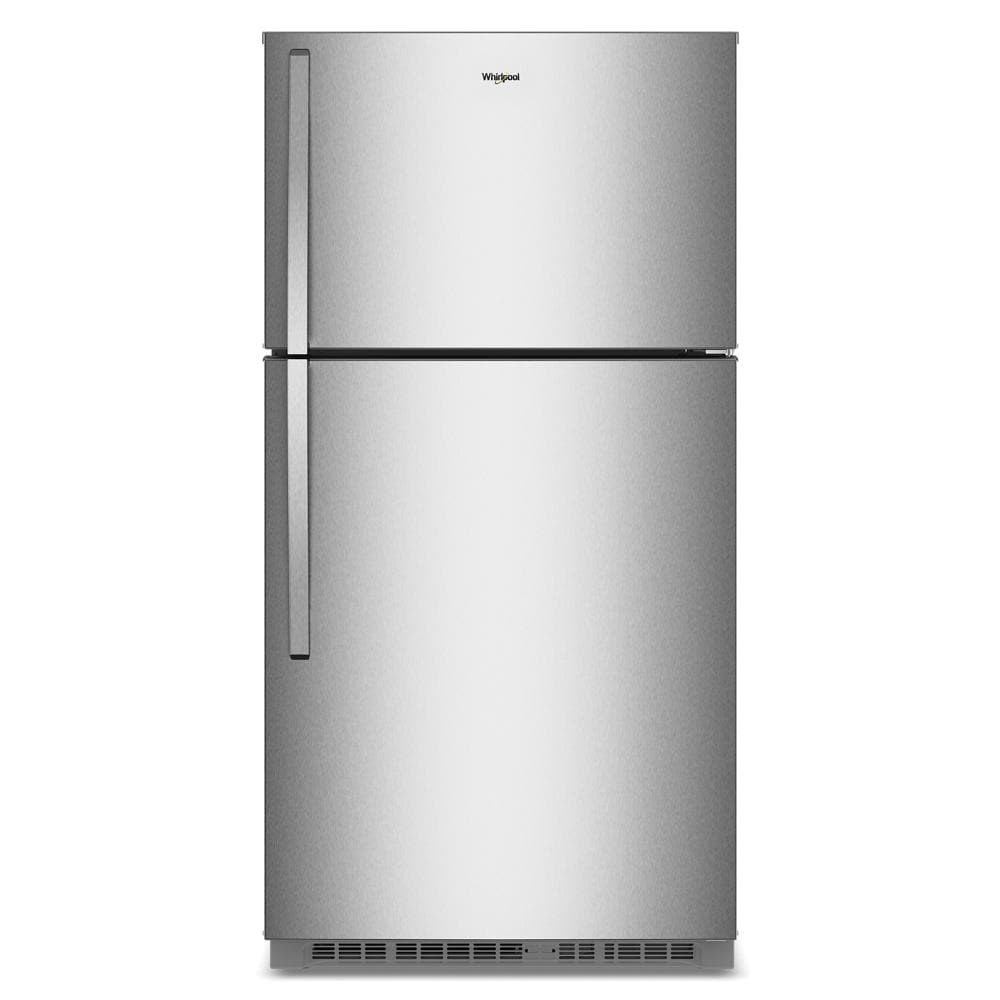 Stainless steel top freezer refrigerator with sleek vertical handles, ideal for Refrigerators, Top Freezer Refrigerators, Kitchen & Kitchenware, Appliances collections.