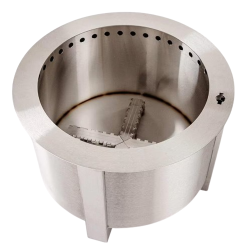 Round stainless steel fire pit insert with ventilation holes for durable outdoor home improvement use