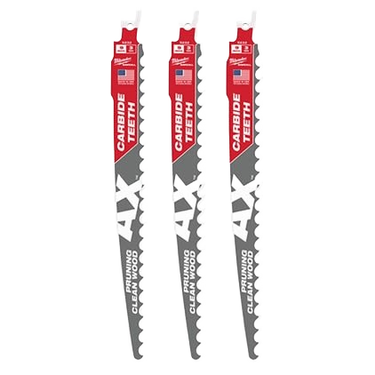 Three carbide-toothed 9-inch saw blades with aggressive teeth for heavy-duty pruning and cutting tasks in tools and home improvement.