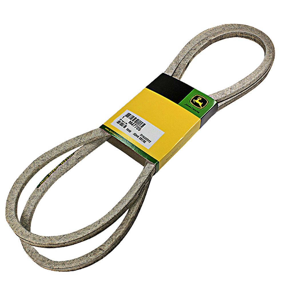 Durable drive belt with yellow and green label designed for equipment maintenance and home improvement tasks