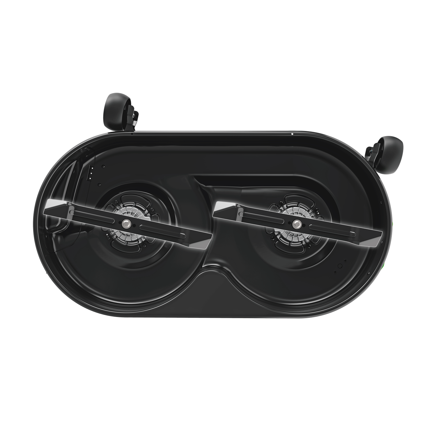 Black dual-blade mower deck with high-lift blades for enhanced grass clipping collection in home improvement tools under $100