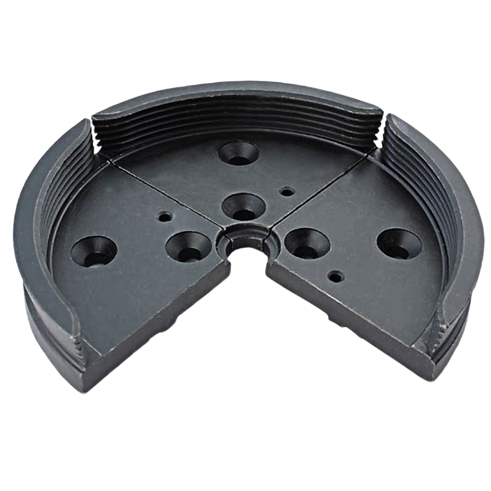 Profiled metal jaws for woodturning chuck with threaded interior and multiple mounting holes in woodworking tools collection