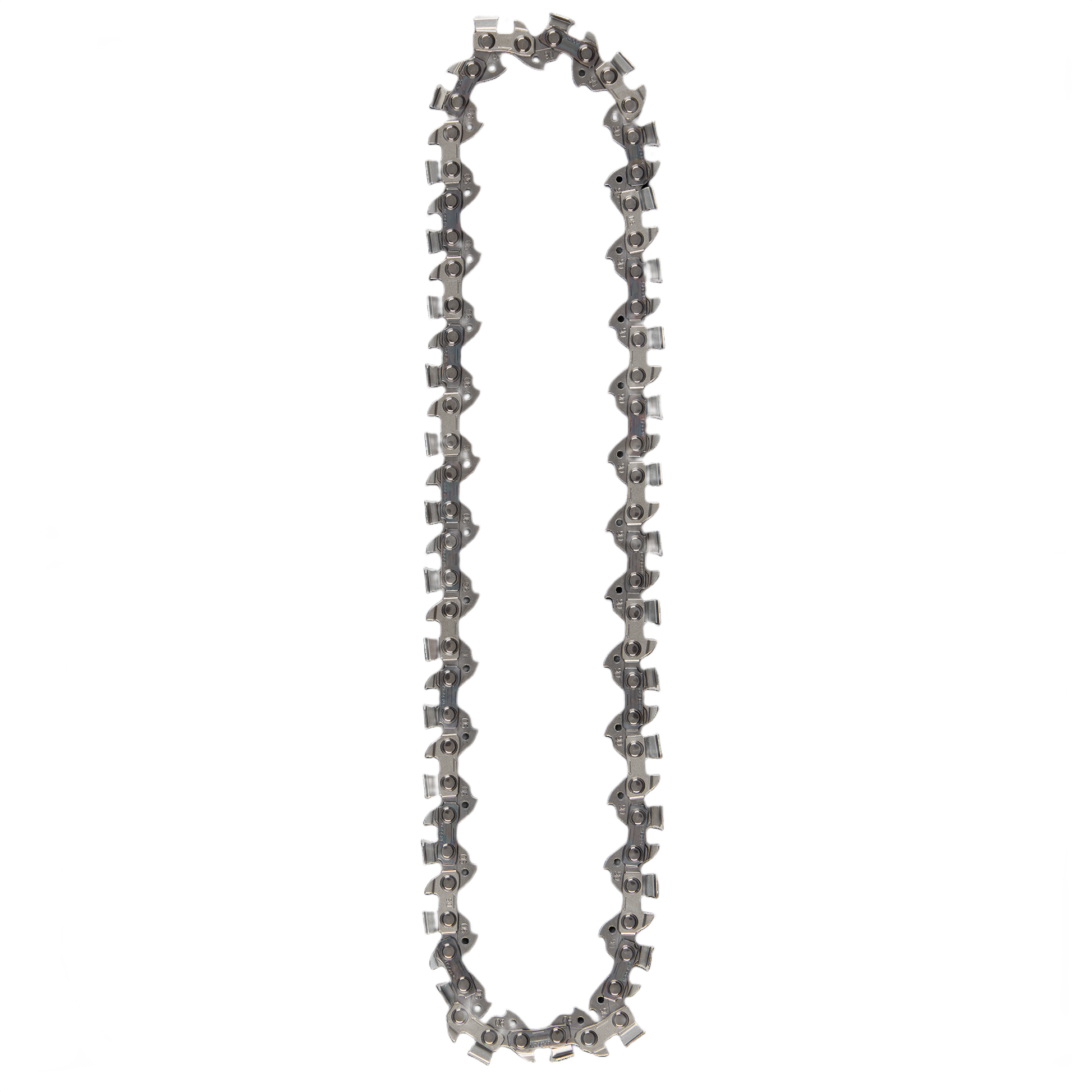 Silver pruning saw chain designed for replacement use in outdoor tools and home improvement projects