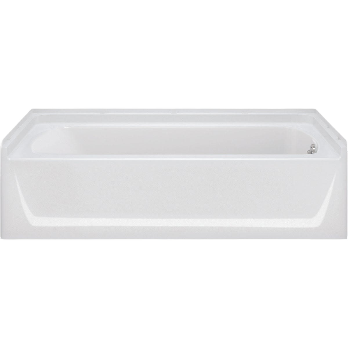 White solid Vikrell bathtub with integrated apron for bathroom and bathtub collections in home improvement.