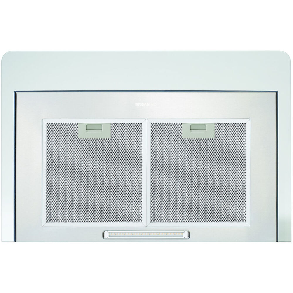 Stainless steel under-cabinet range hood with dual mesh filters and integrated LED light for kitchen ventilation