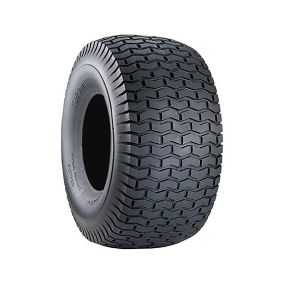 Wide tread lawn tractor tire with deep patterned rubber designed for traction and durability in outdoor tools and equipment