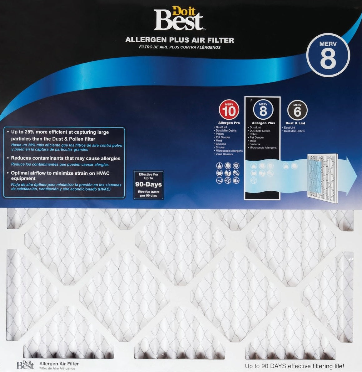 Do it Best allergen furnace filter with MERV 8 rating designed for home improvement HVAC air filtration.