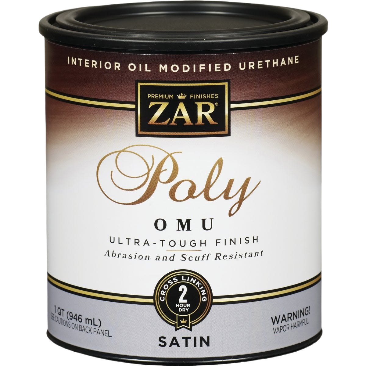 Quart container of ZAR Ultra Max Satin interior polyurethane for durable satin finish in stains and sealers collection