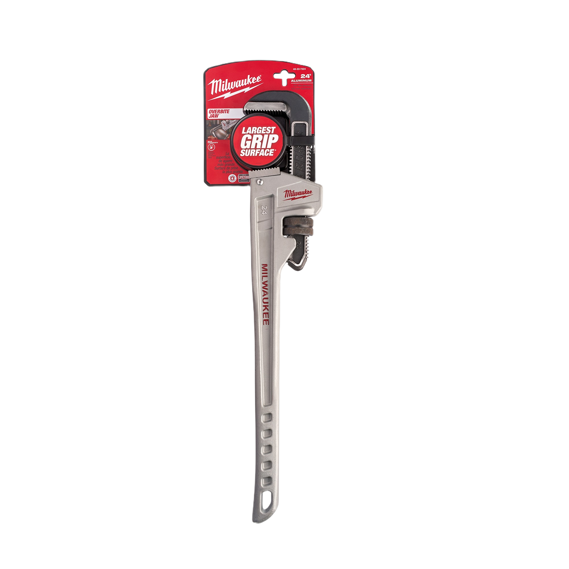 24-inch aluminum pipe wrench with oversized grip surface and adjustable jaw for efficient tools and home improvement tasks