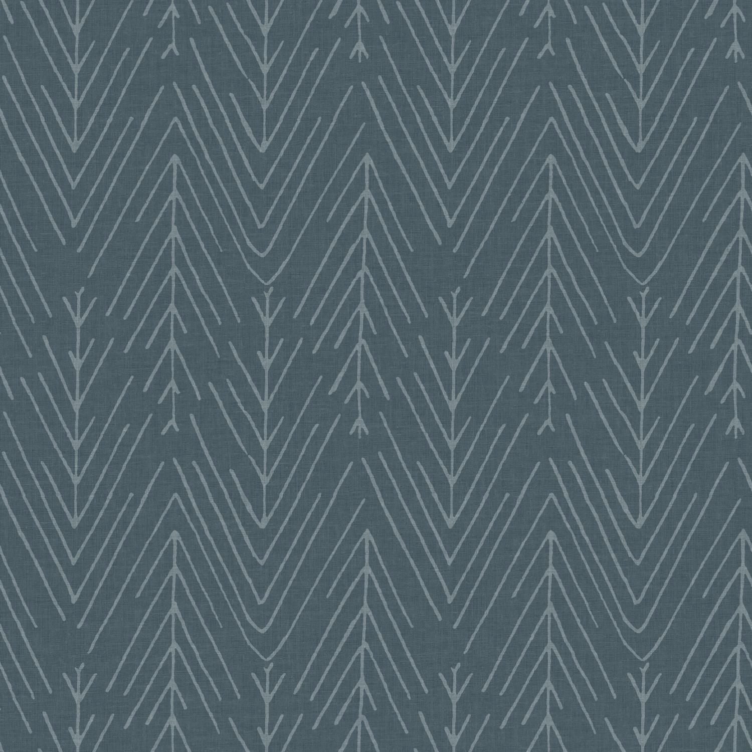 Navy blue peel and stick wallpaper with a subtle twig and herringbone pattern for home improvement decor.