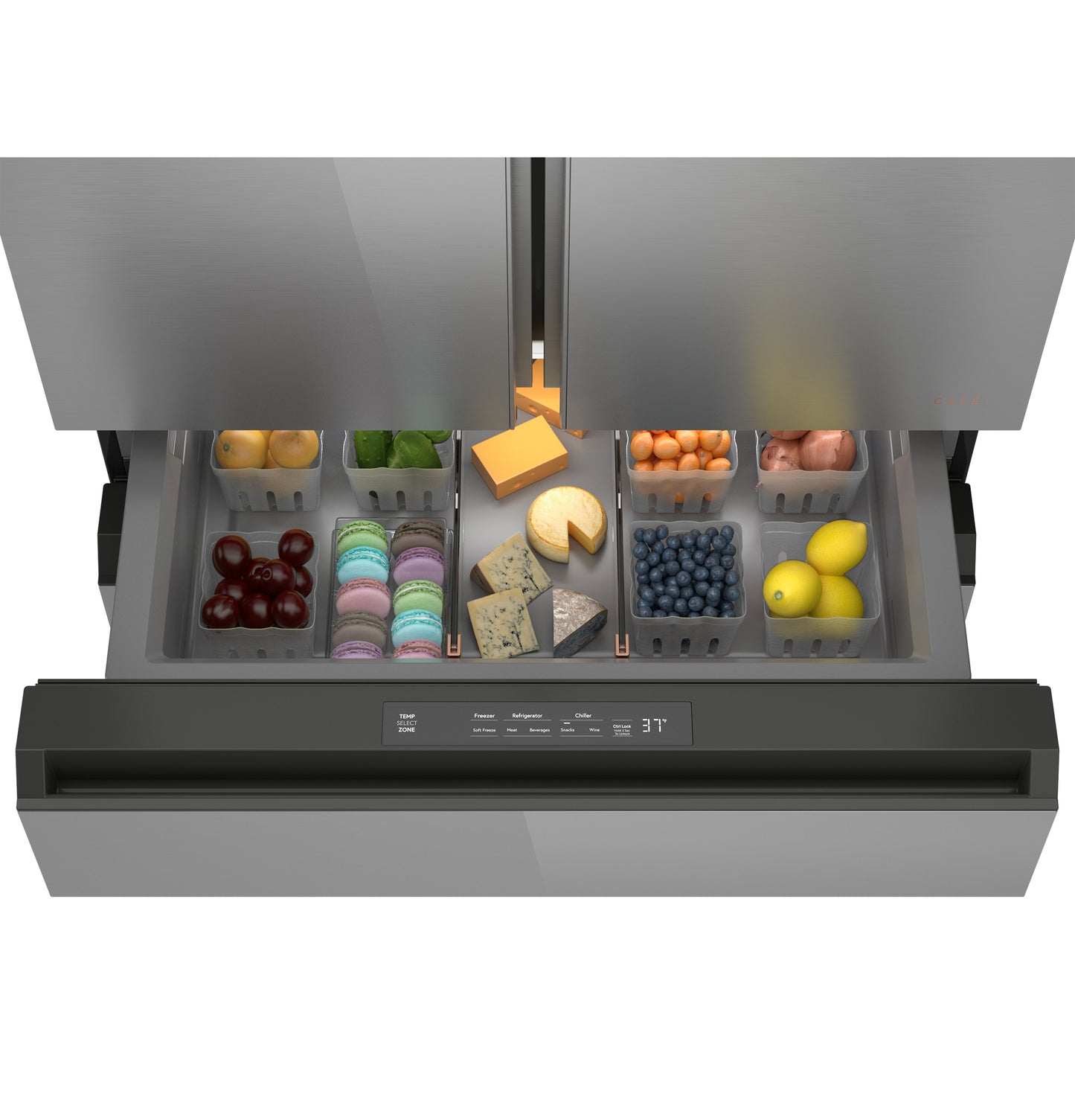 CAFÉ™ ENERGY STAR® 23.2 Cu. Ft. Smart Counter-Depth 4-Door French-Door Refrigerator in Platinum Glass With Dual-Dispense AutoFill Pitcher