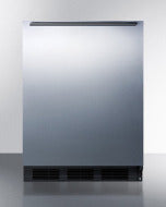 Built-in refrigerator-freezer with stainless steel finish, front ventilation, and left-hand door in kitchen appliances collection