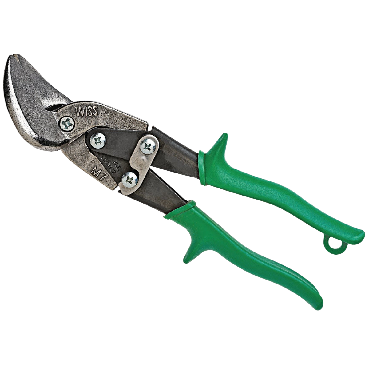 Offset snips with green non-slip handles and serrated molybdenum steel blades for hand tools and woodworking use under $50.