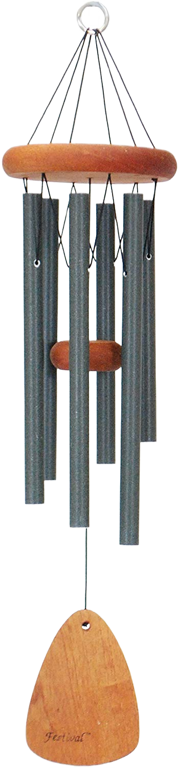 Outdoor six-tube forest green wind chime with wooden accents for peaceful outdoor living and garden decor under $100 collection
