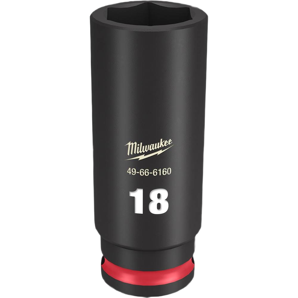 Black deep 18-mm 6 point impact socket with red ring for Milwaukee hand tools and woodworking collections