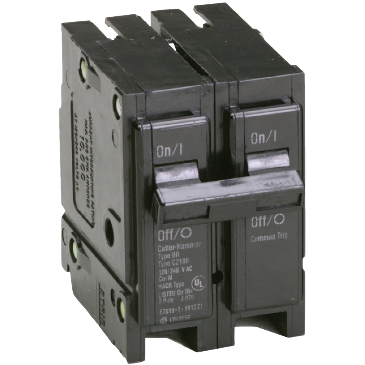 Double-pole standard trip circuit breaker in black for electrical protection in home improvement and breaker collections under $50