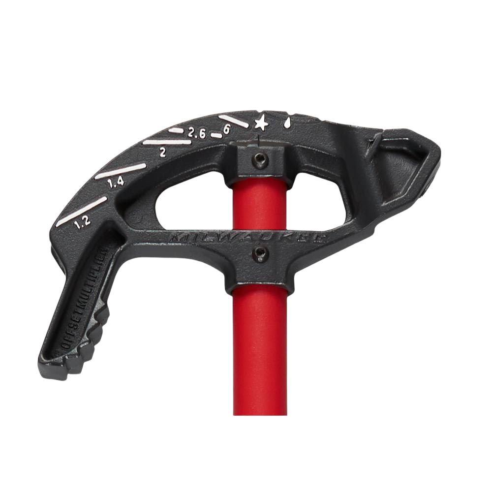 Red and black EMT conduit bender with high visibility angle markings for precise bends in electrical hand tools collection