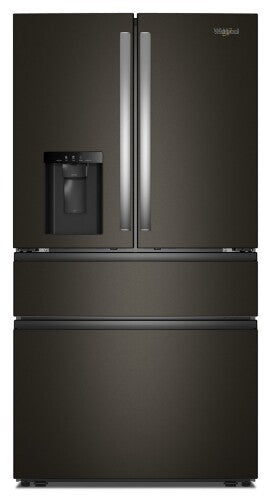 Whirlpool black stainless steel French door refrigerator with water dispenser and flexible temperature drawer from appliances collection
