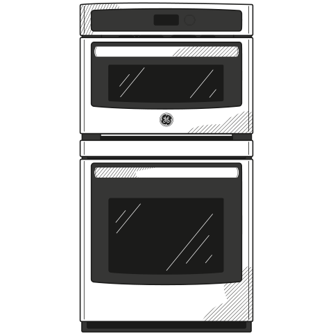 Front view illustration of a stainless steel built-in microwave and wall oven combo from kitchen appliances collection