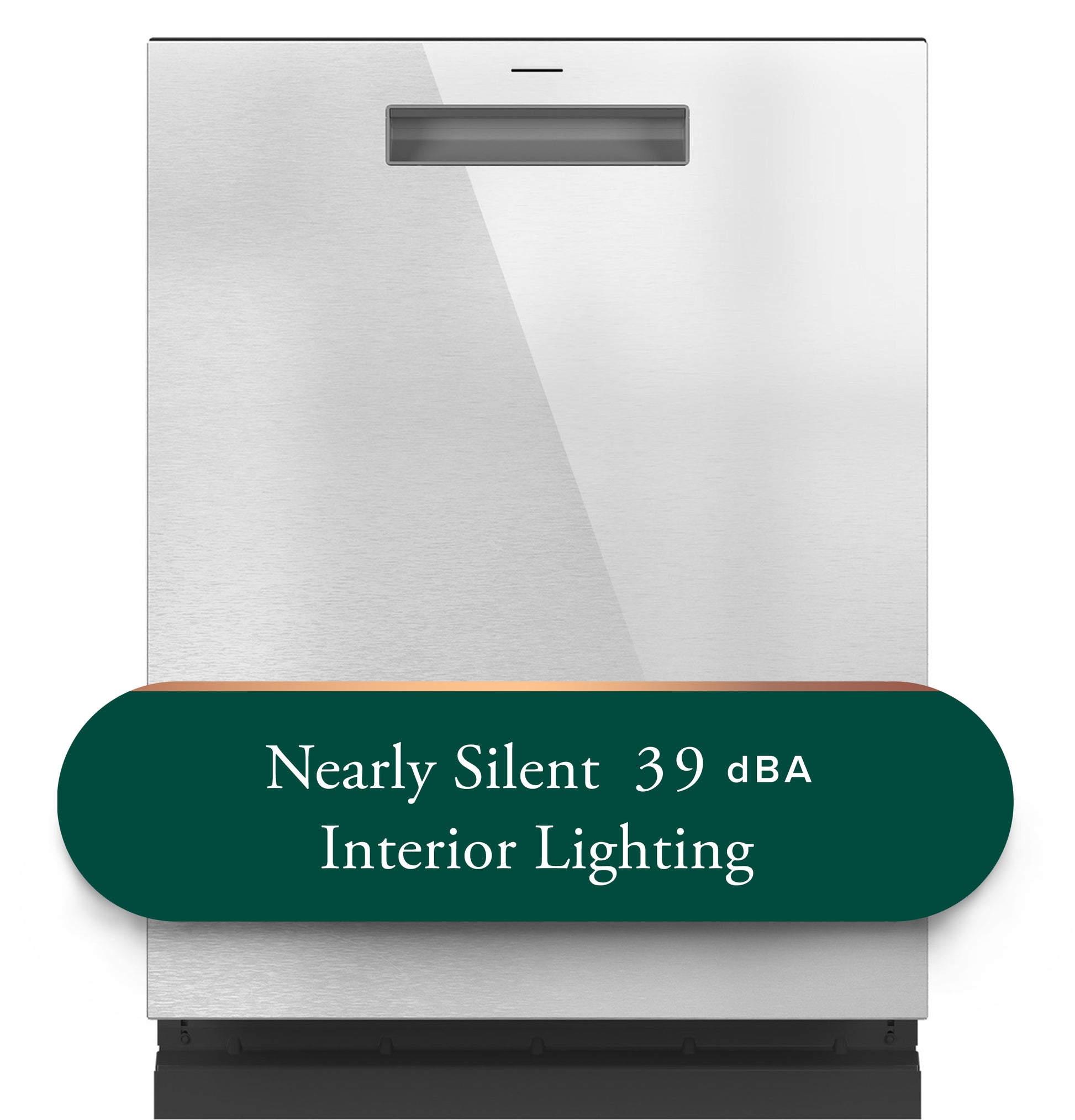 Built-in stainless steel dishwasher with sleek handle, interior LED lighting, and ultra-quiet operation for modern kitchens