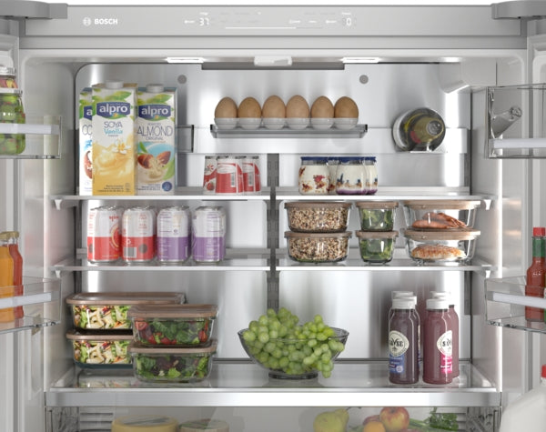 800 Series, French Door Bottom Mount Refrigerator, Glass door, 36'', White, Total No Frost