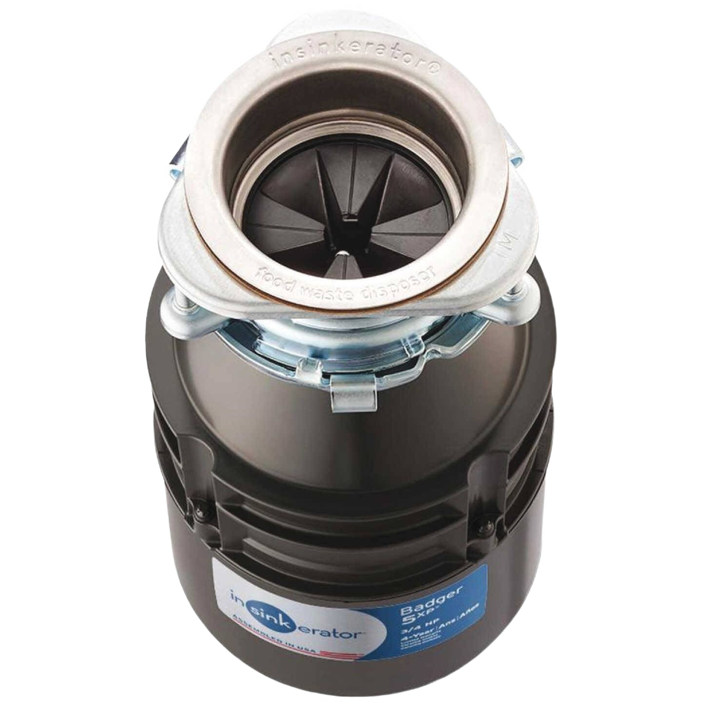 Compact 3/4 horsepower food waste disposer with stainless steel drain flange for home improvement and kitchen tools
