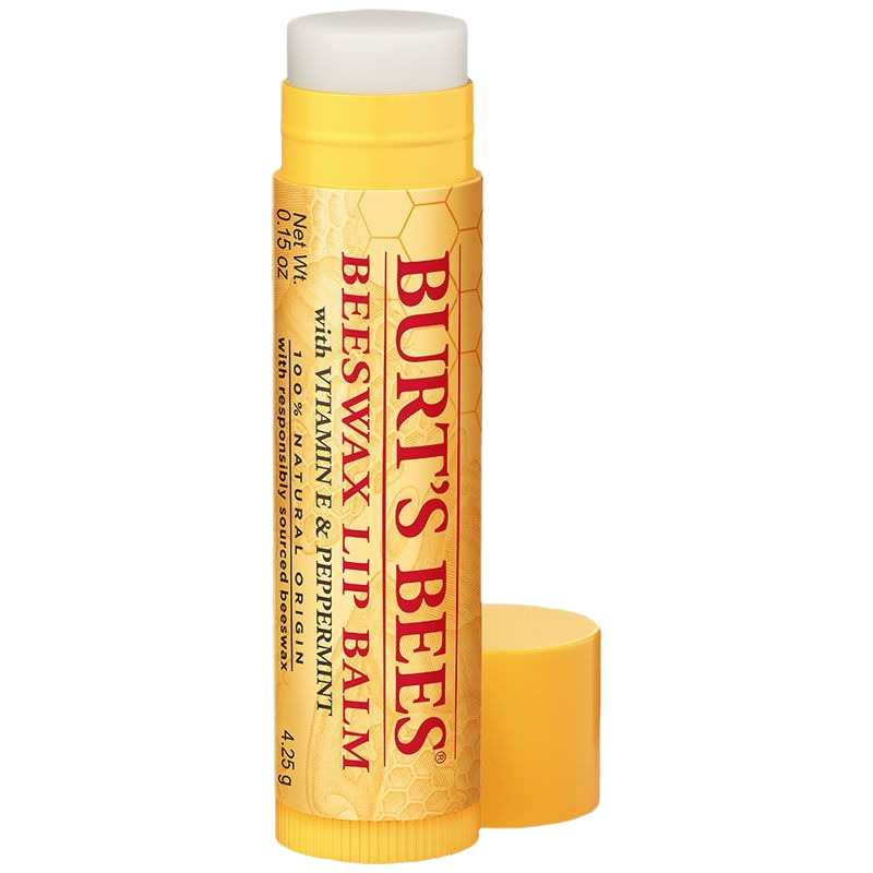 Yellow tube of Burt’s Bees lip balm with beeswax, vitamin E, and peppermint for Health & Beauty under $25 collections