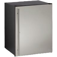 Compact stainless steel refrigerator with reversible door and lock, ideal for kitchen and appliance use collections