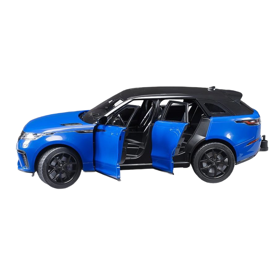 Blue and black model SUV with open doors showcasing interior details for display and home purposes