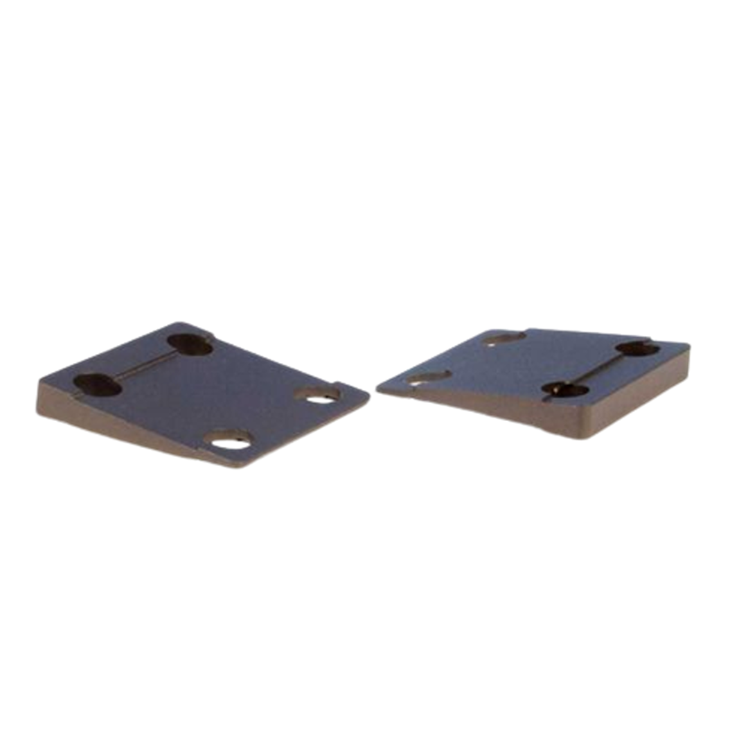 Pair of black angled mounting wedges with pre-drilled holes for home improvement and tools applications