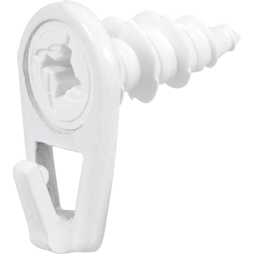 Small white nylon screw-in picture hook for easy wall mounting in hardware and fasteners collection