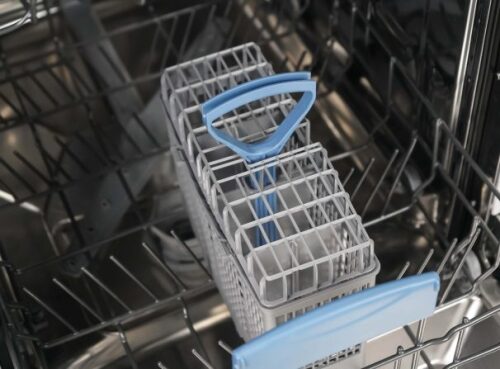 Close-up of dishwasher interior with removable silverware basket and utensil holder in Kitchen & Kitchenware collection